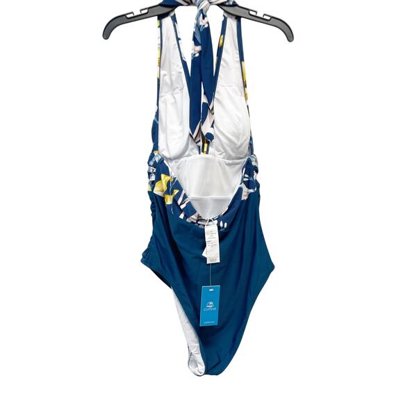 Cupshe Women's Ruched Halter Tummy Control Blue One Piece Swimsuit Teal Large - Picture 4 of 7
